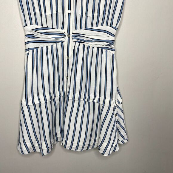 DEREK LAM 10 Crosby Dress Womens 6 Blue Striped Shirtdress Snap Front Cap Sleeve - Picture 6 of 16
